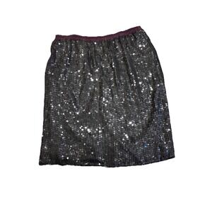 Vintage Stenay 100% Silk Black Sequined Skirt Size XL Glam